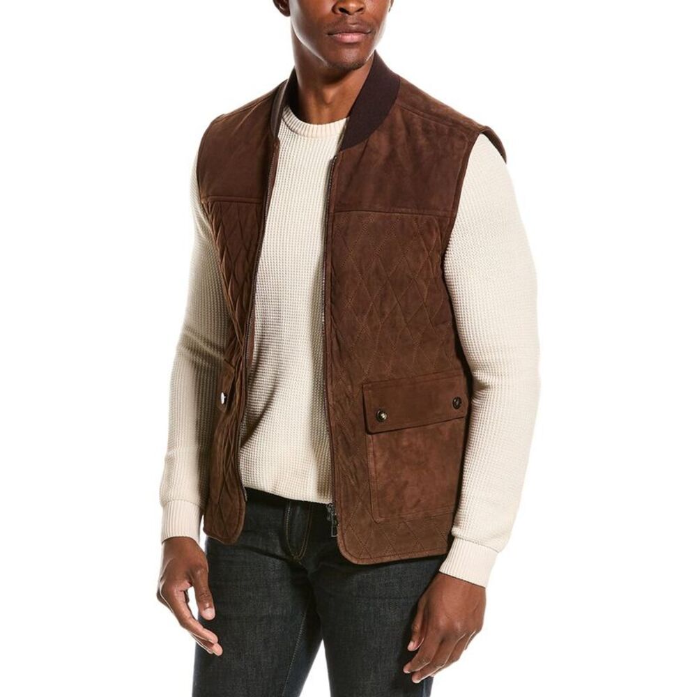 Isaia Mens  Suede Vest, Brown